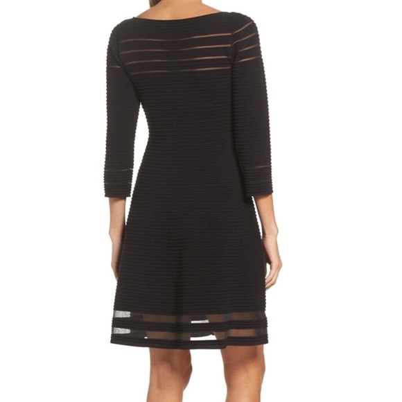 Eliza J Black Fit & Flare Mesh Stripe Knit Stretch Dress - Picture 2 of 11
